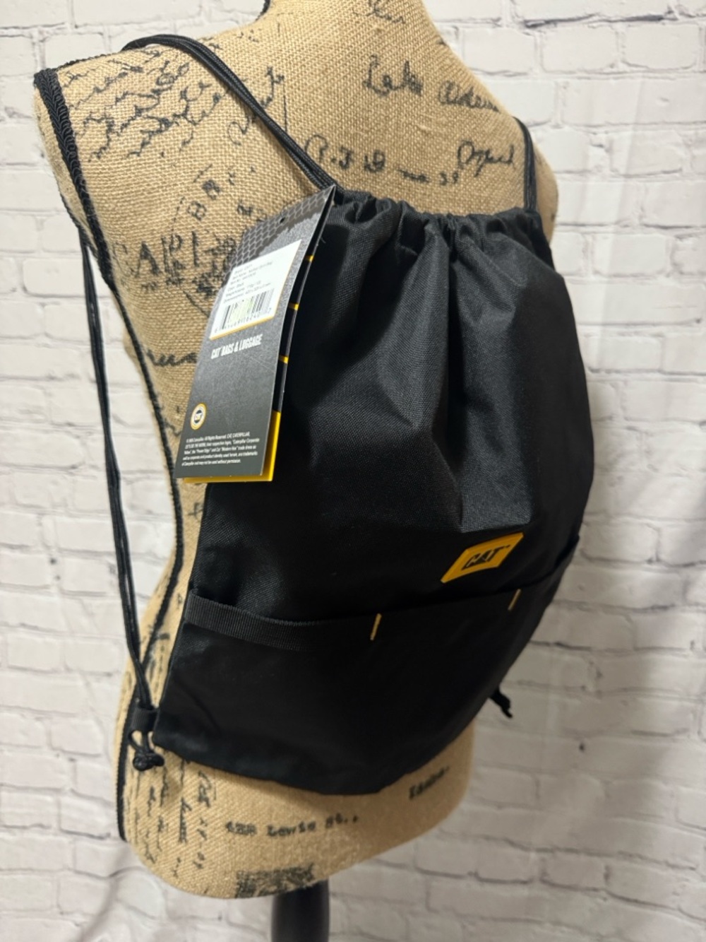 Caterpillar (CAT) Black Drawstring Backpack with Yellow Logo work/Gym/Travel